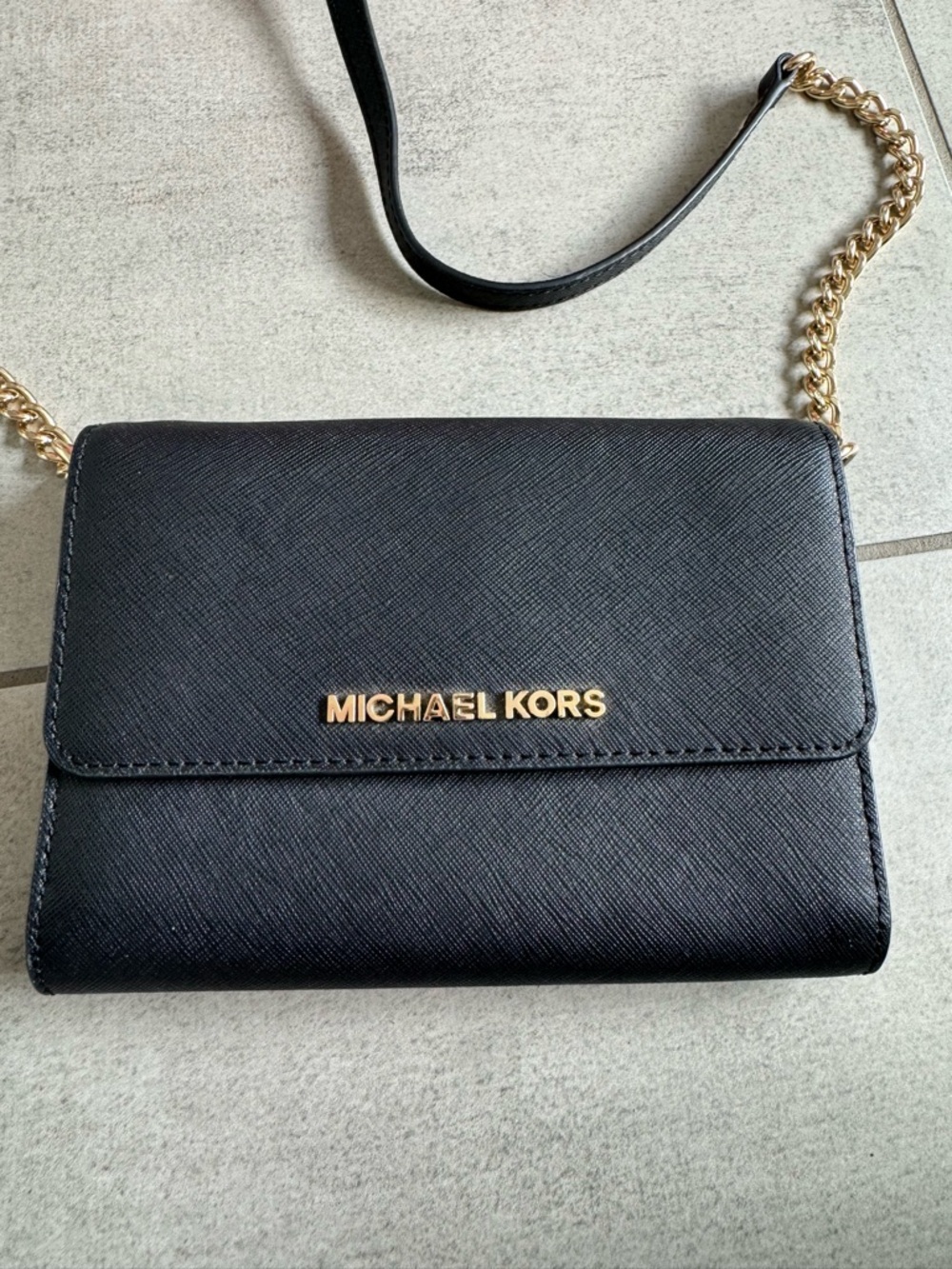 Vintage Michael Kors Black Saffiano Crossbody with Gold Hardware